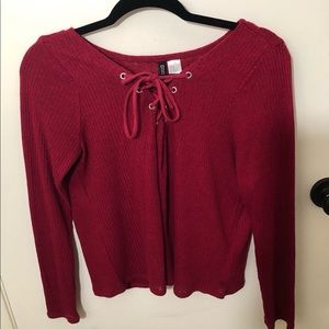 Long Sleeve Burgundy Lace Top